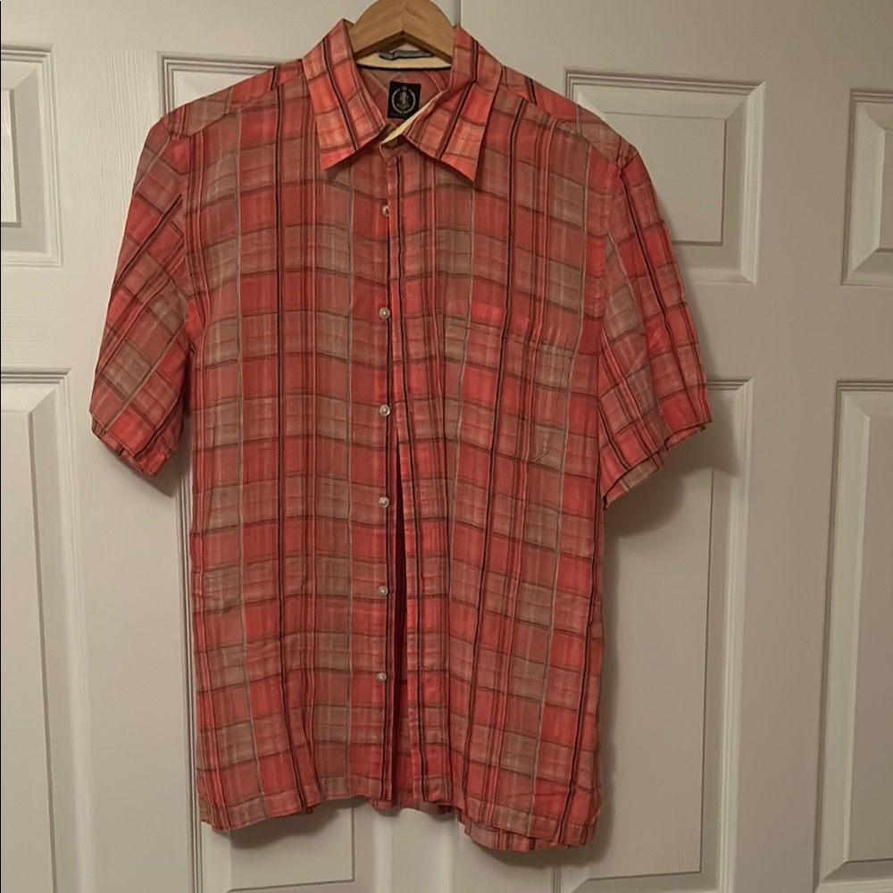 SALTAIRE Men's Red Plaid Shirt 100% Linen